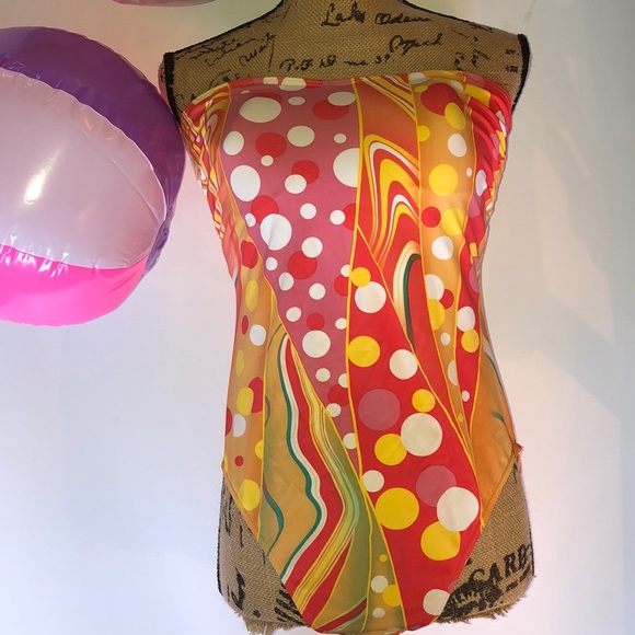 Spiegel Orange & Pink I Piece Bathing Suit Sz 14 - Picture 1 of 8